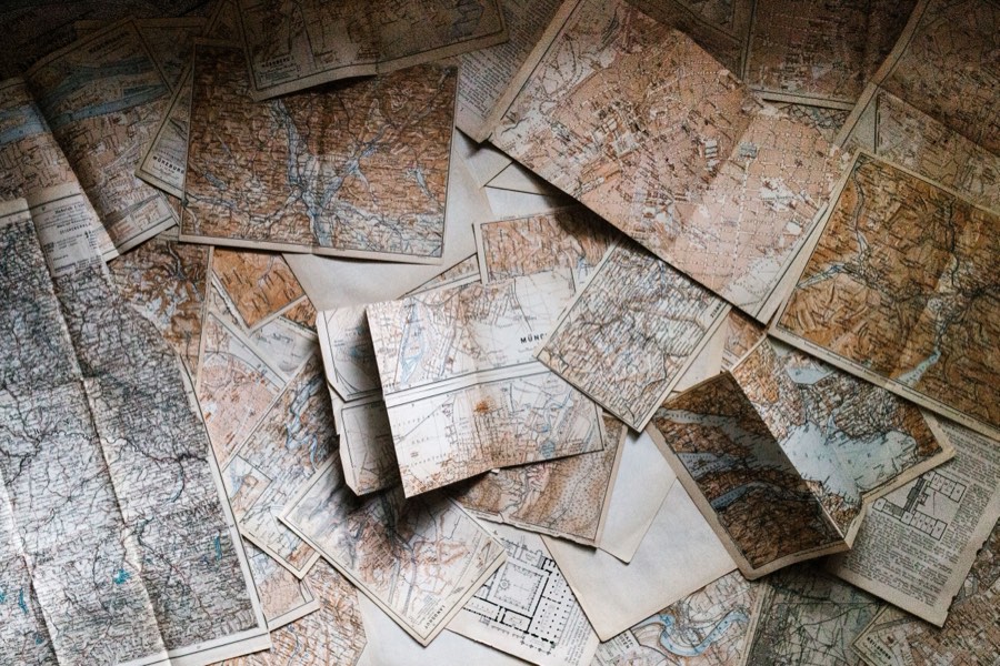 Scattered vintage maps